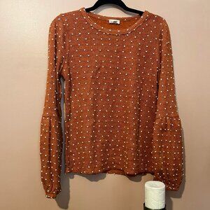 Hem & Thread Orange and White Swiss Dot Balloon Sleeve Sweater Size M